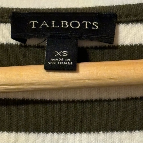 Talbots Olive Green & Ivory Striped Dress, Ruffled Sleeves xS - Picture 4 of 7